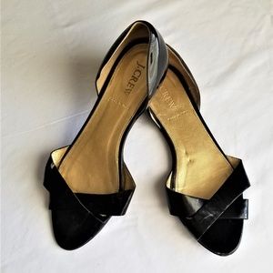 open toe patent leather flats